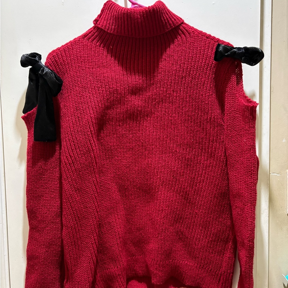 SHEIN Red Cold Shoulder Knit Sweater w/ Bow Detail – Size 1X (NWOT)
